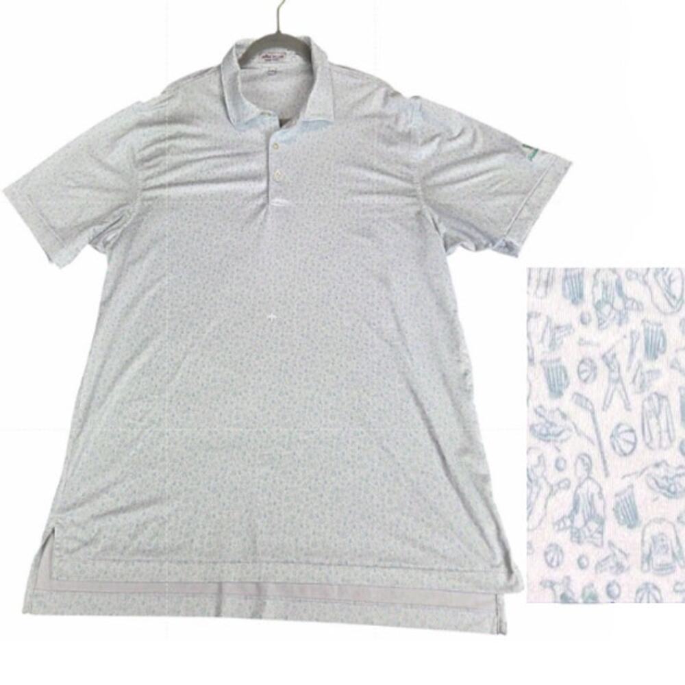 Peter Millar Men's Summer Comfort Golf Polo Shirt L White with Blue Sport Print